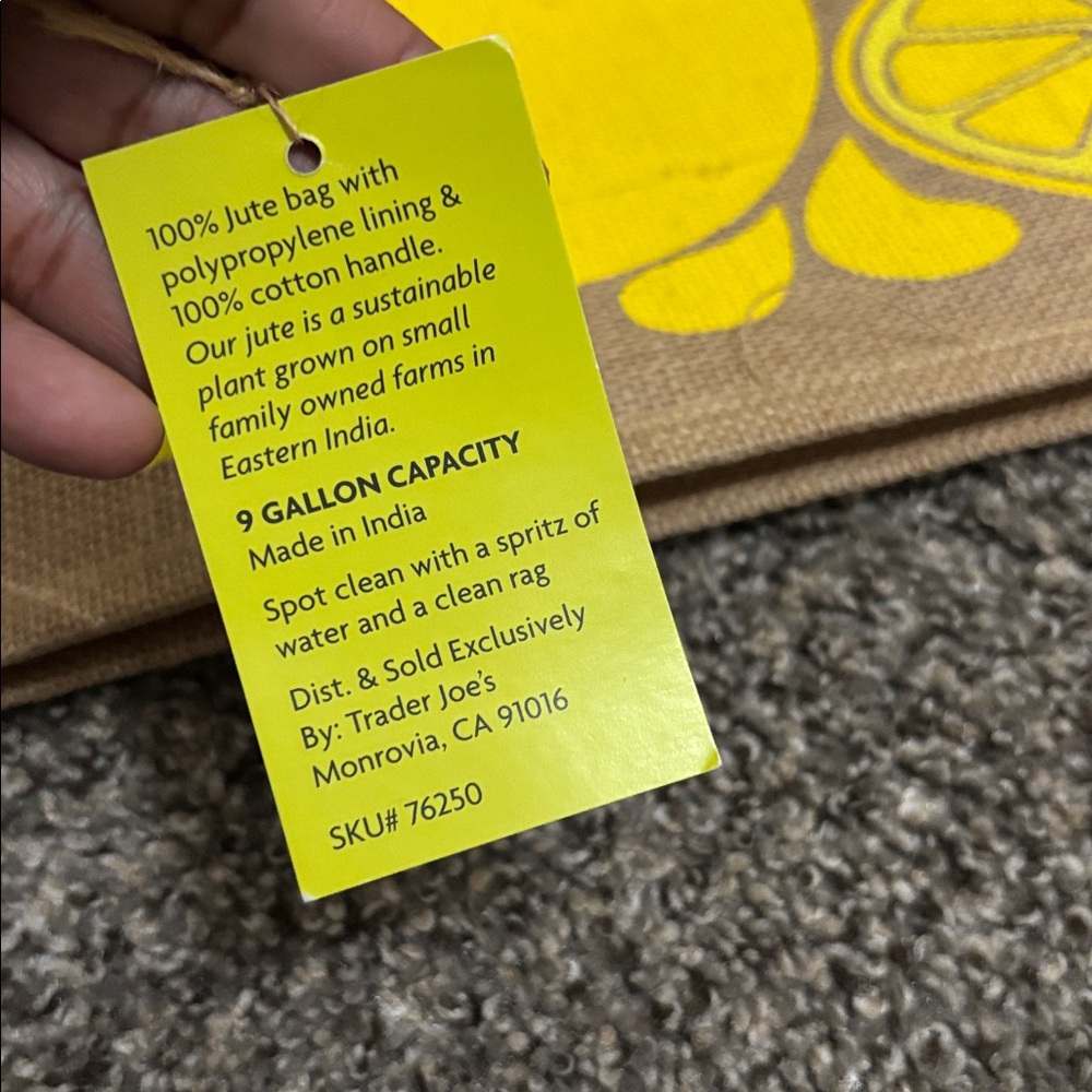 Trader Joe's Lemon and Lime jute burlap reusable shopping tote bag spring summer - Picture 5 of 6